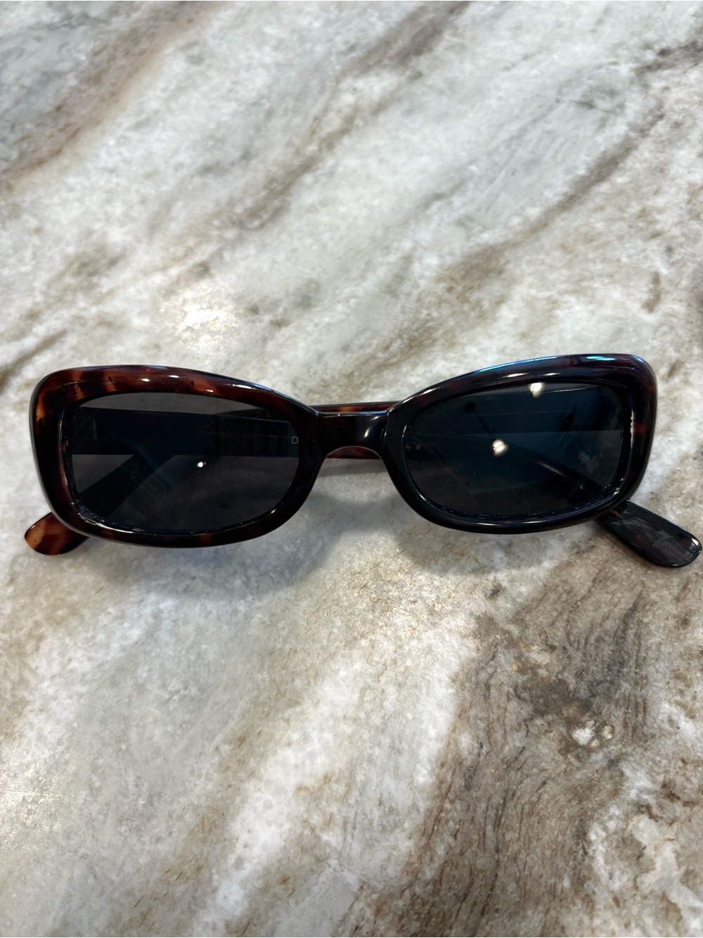 Vintage Designer Tortoiseshell Rectangular Women's Sunglasses - Dark Lenses